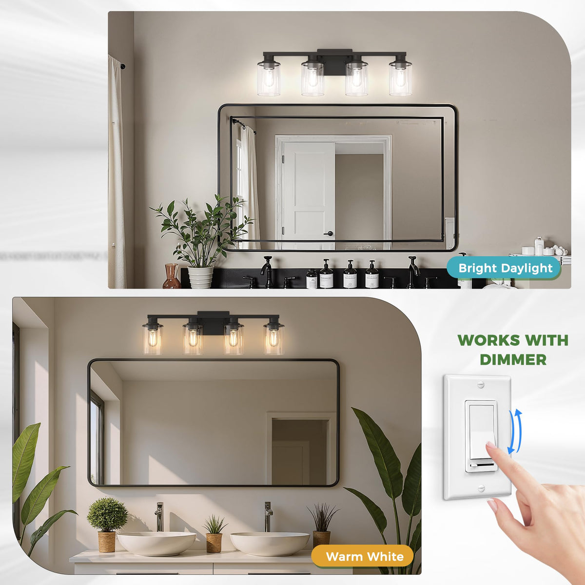 Bathroom Light Fixtures Over Mirror (Black / 4-Light)