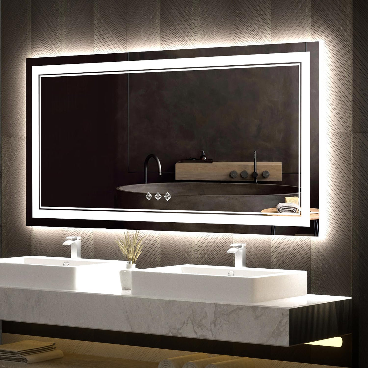 Bathroom Vanity Mirror (Front and Backlit / 48"L x 24"W)