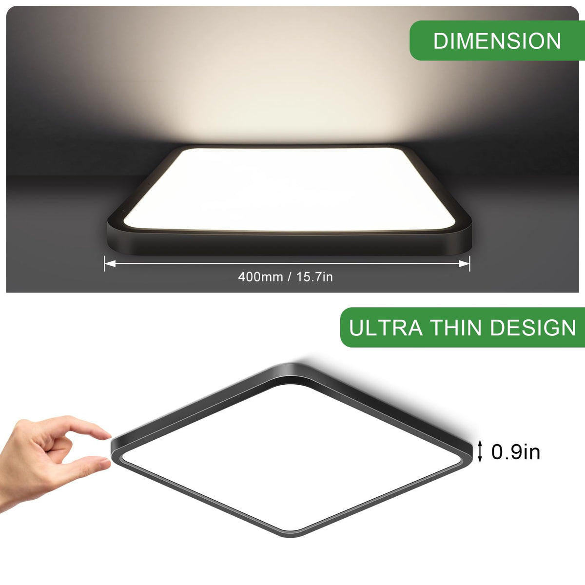 15.7Inch 32W Square LED Ceiling Light Fixtures Flush Mount (Natural White / 15.7 inch Black)