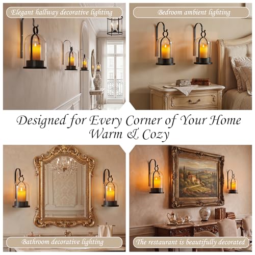 Black Glass Lanterns Wall Candle Sconces Set of Two (Black)