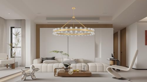 60 Inch Gold Wagon Wheel Chandelier with Crystal Shade (Gold)