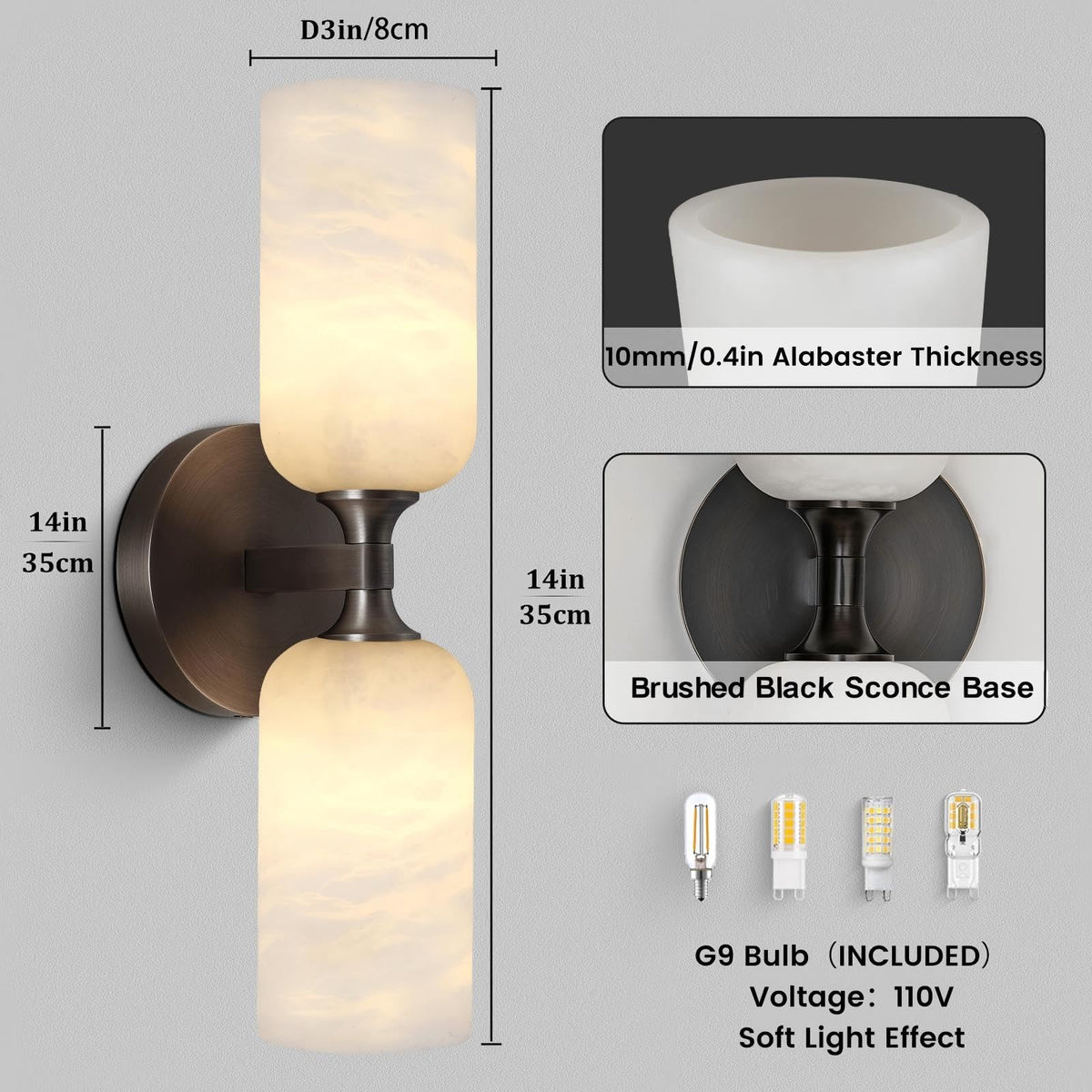 Alabaster Wall Sconce 14in Black Sconces Wall Lighting (Black 1-Light)