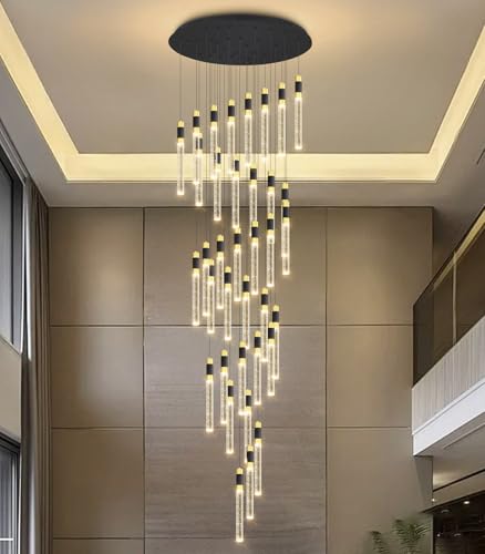 36 Lights Modern Chandelier LED Light Fixtures Adjustable High Ceiling Long Light Chandelier for Hallway Foyer Dimmable Lights with Remote Living Dining Ceiling Pendant Lighting (36 lights Cylindrical)