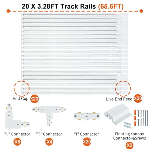 65.6FT H Track Lighting Rail Kit (White / 65.6FT)
