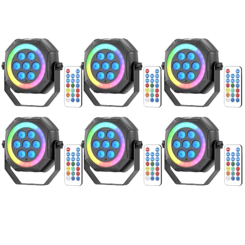 Stage Lights Mini RGB Battery Powered Uplights LED Rechargeable Par Can Lights with Halo (6 Pack)