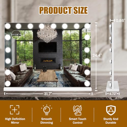Vanity Mirror with Lights (White / 32"L x 24"W)