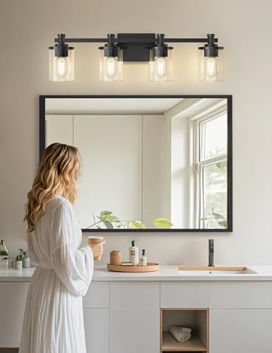 4 Light Black Bathroom Light Fixtures Over Mirror (Upgraded Matte Black / 4-Light)