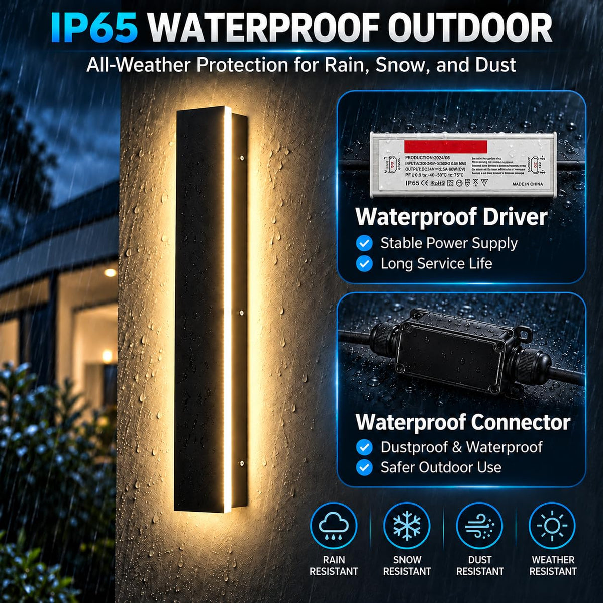 Modern Outdoor Wall Lights (3000K Warm Light / 2pack-59Inch*4.72inch)