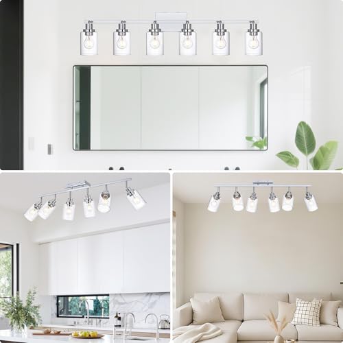 6 Light Track Lighting Kit Ceiling Kitchen Track Lighting Fixtures Chrome Bathroom Vanity Wall Lights with Clear Glass Multi (Chrome / 6-Light)