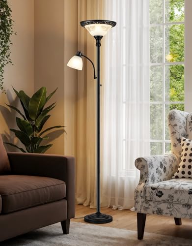 Torchiere Floor Lamp for Living Room with Reading Light (Black)