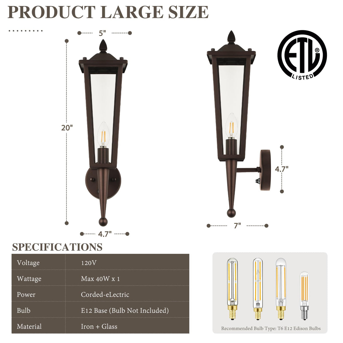 20" Dusk to Dawn Outdoor Wall Light 2 (Oil-Rubbed Bronze / Large, 20")