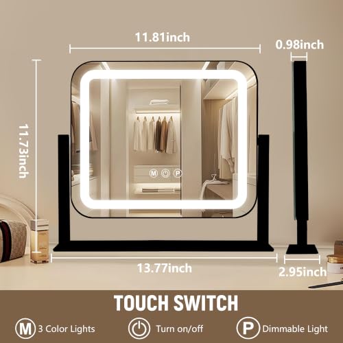 Black Vanity Mirror with Lights 14"×12" (Black / 14"L x 12"W)