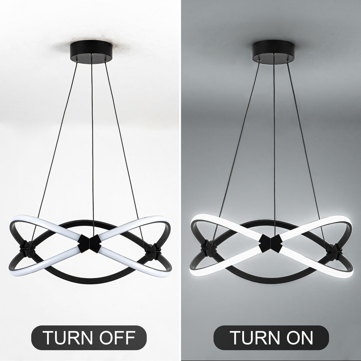 18.5 Inches Black Dimmable Modern Led Chandelier with Remote Control (Black-1 / 18.5 inches)