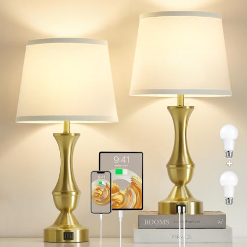 22" Gold Table Lamps Set of 2 (White,Gold base / 22in)