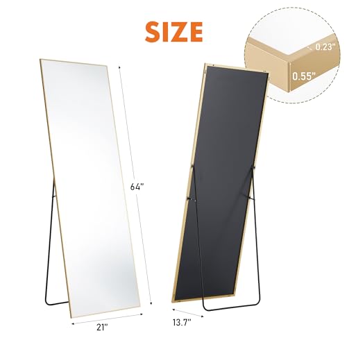 Full Length Mirror 64"x21" Full Body Floor Mirror for Bedroom or Cloakroom (Gold / 64"L x 21"W)