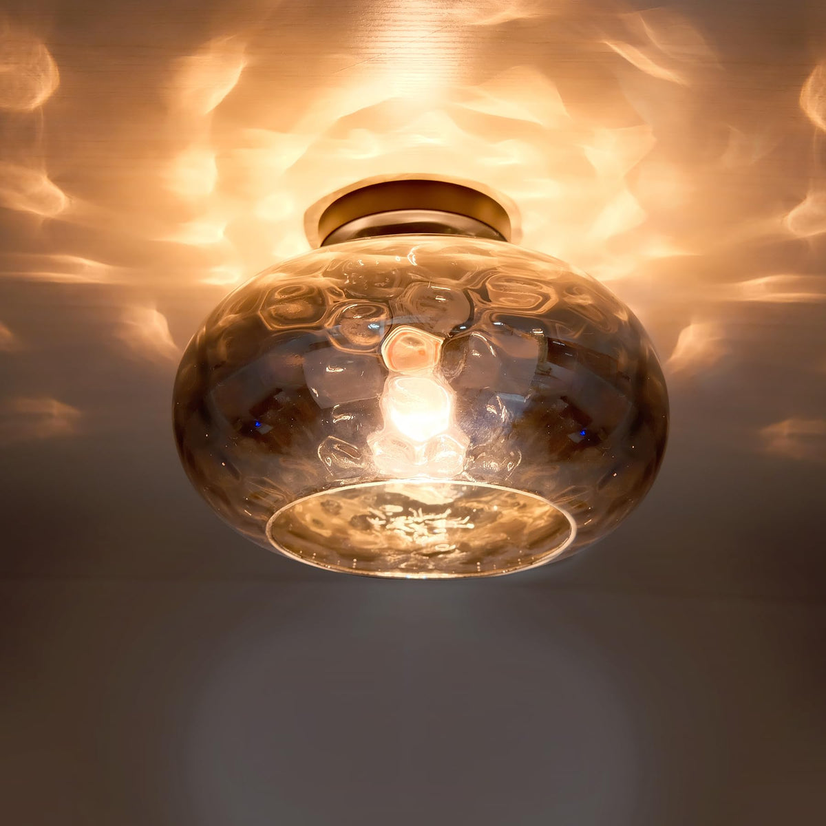 Matte Black Semi Flush Mount Ceiling Fixture 11" Hammered Glass Shade Modern Close to Ceiling Lighting 1 (11 Inches / Smoked Glass Shade)