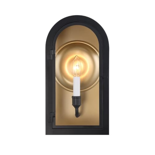 5-410-331 Grotto Modern Clear Glass Outdoor Wall Lantern, 1-Light 60 Watt, 15" H x 8" W, Matte Black with Vintage Gold (15" Height)