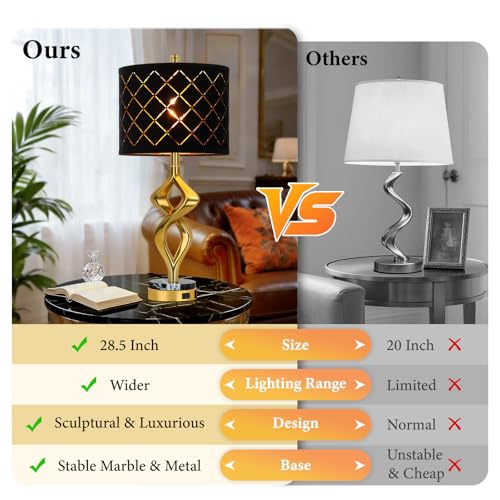 28.5’’ Gold Modern Sculptural Bedside Table Lamps Set of 2 for Living Room (Black)