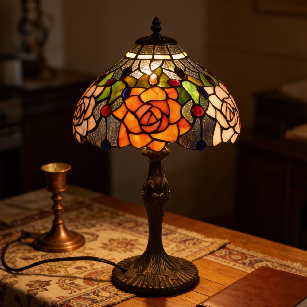 Rose Tiffany Style Stained Glass Table Lamp (Stained Glass Lamp C)