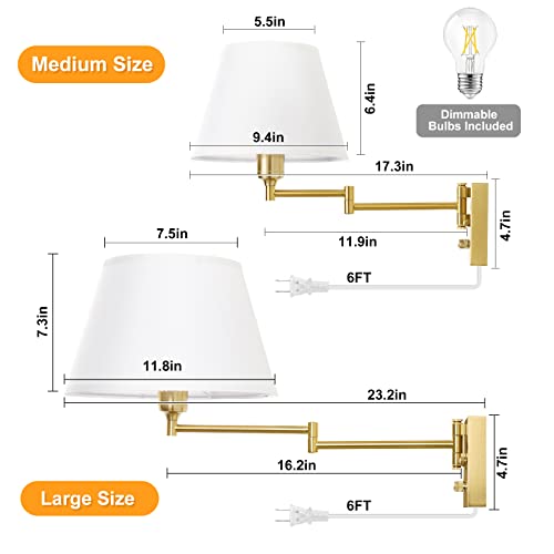 Dimmable Wall Sconce Plug in (Gold / Large)
