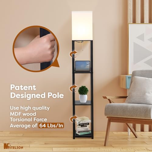 Floor Lamp with Shelves and USB (Black(USB))