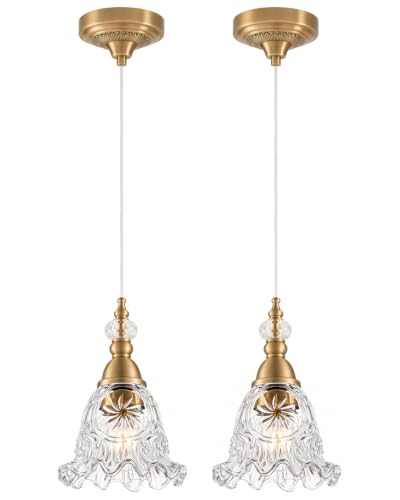 Vintage Pendant Lights Set of 2 Glass Kitchen Pendant Lighting over Island (Gold B)
