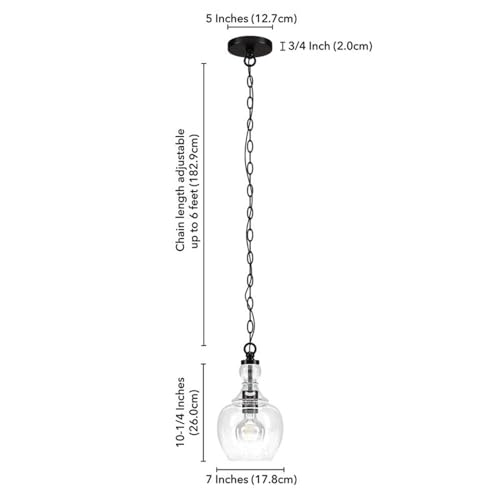 7" Wide Pendant with Glass Shade in Blackened Bronze (Blackened Bronze/Seeded / Seeded)