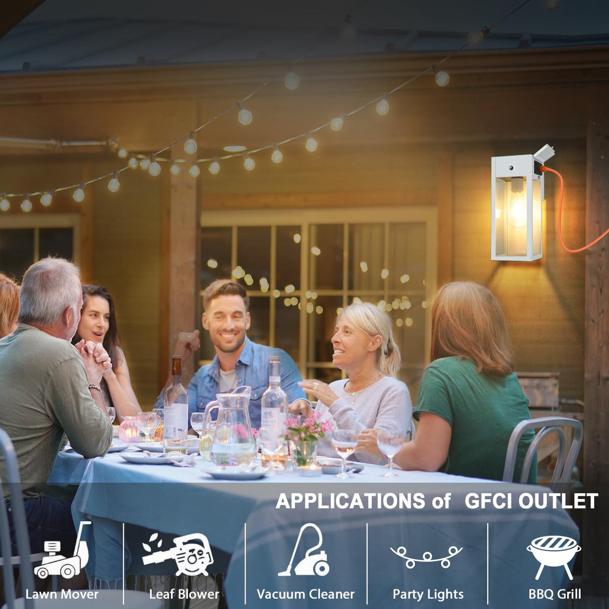 White Porch Lights with Outlet (White / Dusk to Dawn, Standard)