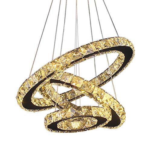 Modern LED Crystal Chandeliers 3 Rings Pendant Light Adjustable Height Ceiling Lamp for Dinning Room Bedroom Living Room