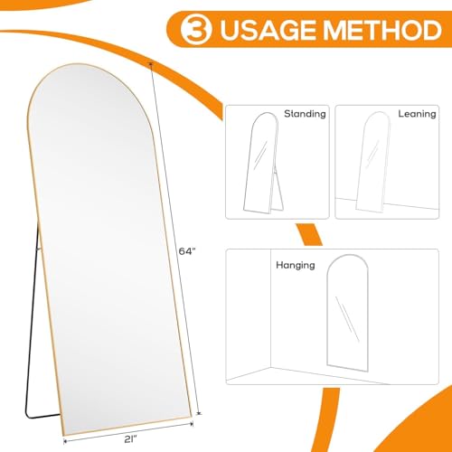 21"x64" Arched Mirror Full Length (Elegant Gold / 64"L x 21"W)