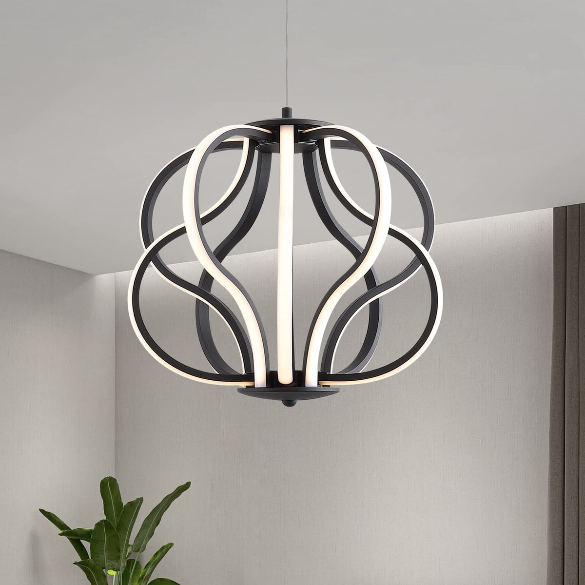 Modern LED Chandelier Acrylic Design Adjustable Hanging Chandelier Easy Install Suitable for Dining Room Living Room Bedroom Kitchen and Corridor (15 IN-10Light-Black)