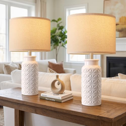 22.6" Modern Ceramic Bedside Lamps Set of 2 (White)