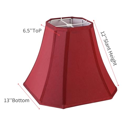 2 Pcs Wine Red Square Cute Lamp Shades Octagonal Faux Silk Lampshade Replacement Medium Lampshade 6.5×13×10.6IN (13IN 2 PACK / Red)