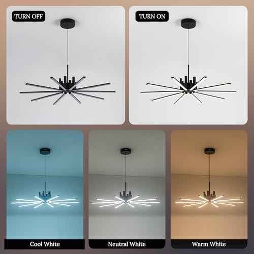 Black Modern Sputnik Chandelier with Remote Control (Black-10 Light)