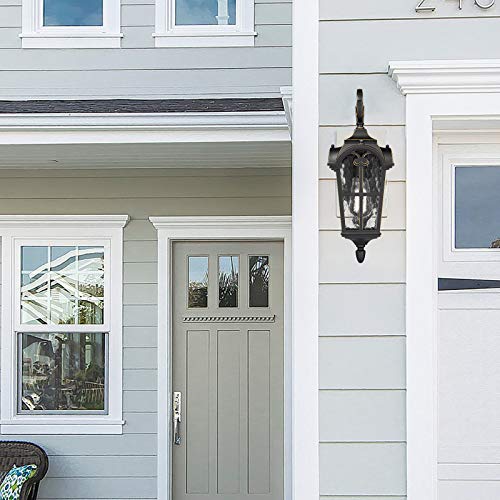 Dusk to Dawn Sensor Outdoor Lighting (Black & Gold Edges - Water Glass / 17.5 Inch - Dusk to Dawn)