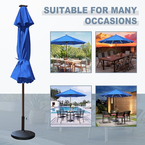 USA 10-Year-Non-Fading 10ft Market Patio Umbrella, Commercial Grade Table Sun Umbrella with 80 Solar LED Lights, Crank Open, Windproof & UPF 50+ UV Protection for Garden, Deck, Pool, Backyard, No Tilt, Royal Blue (Royal Blue / 10FT(Single Vent No Tilt))