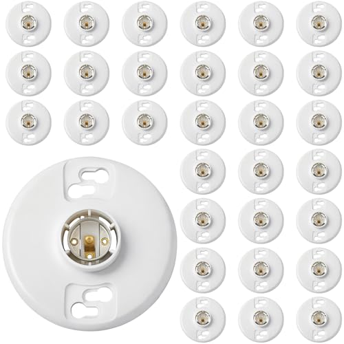30 Pcs E26 Medium Base Light Socket Replacement (White Phenolic Resin)