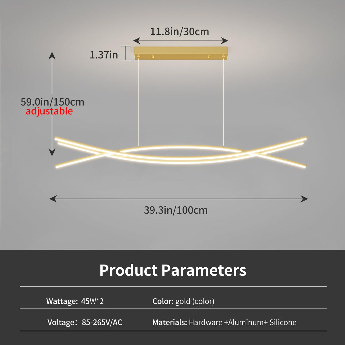 Modern Ceiling Chandelier Light (B-Gold / 39in)