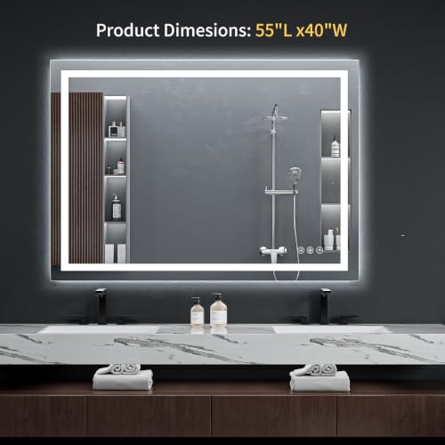 55"x40" LED Bathroom Mirror with Lights (Frontlit & Backlit / 55"L x 40"W)