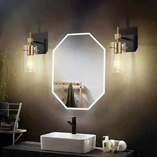 1 Light Vintage Vanity Light Bathroom Light Fixture Over Mirror for Bath Glass Shade Wall Light Black and Brass Lighting Fixture (Black& Golden-Clear Globe / 1 Lights)