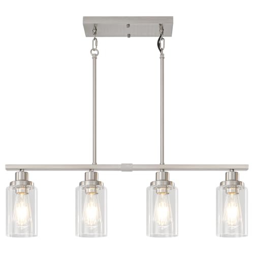 Brushed Nickel Linear Chandelier Over Table (4-Light Clear Nickel)