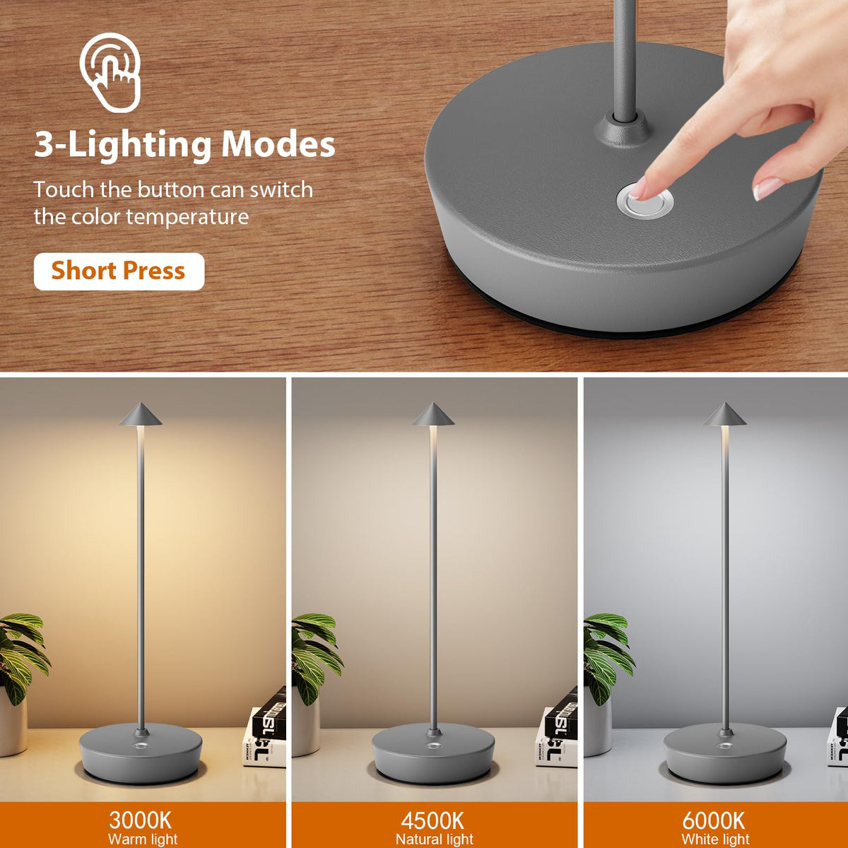 2Pack Rechargeable Cordless Table Lamp (2pack Gray)