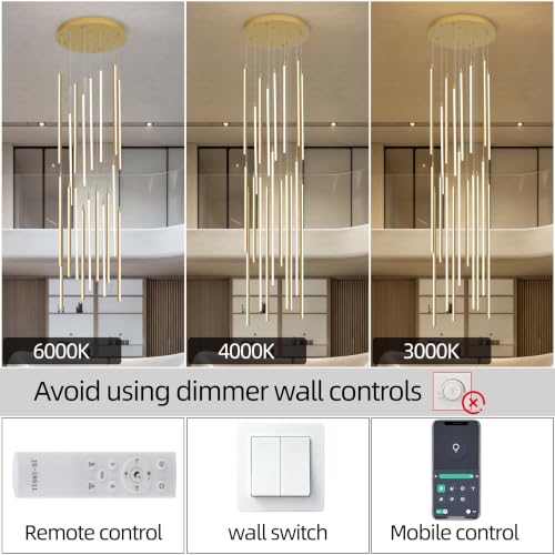 138" Modern LED Chandelier (Gold-110W-20 Lights with Remote Control)