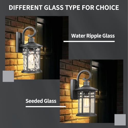 Outdoor Porch Lights Wall Mount Sconces with Stone Glass Outdoor Lighting Waterproof Exterior Lantern for House Front Porch Patio Garage Doorway Garden (1 Pack-Water Ripple Glass / Large)