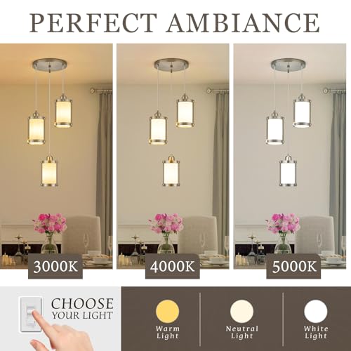 Brushed Nickel 3 (Nickel + Milk Glass / 3-Light Ceiling Chandelier)