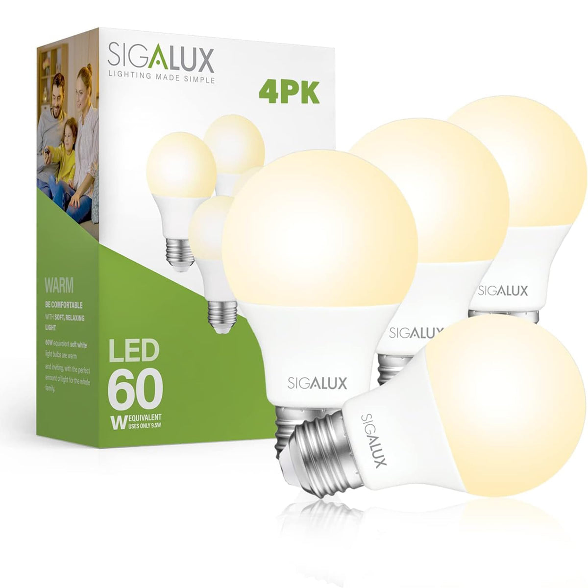 LED Light Bulbs 60 Watt Equivalent A19 Standard Light Bulbs 2700K Warm (Soft White / 4 count)
