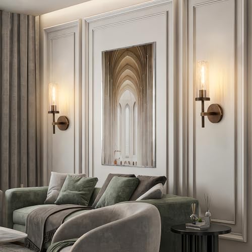 15" Knurled Brass Wall Sconces Set of 2 (Bronze-Crackle Tube / 15″-2 Pack)