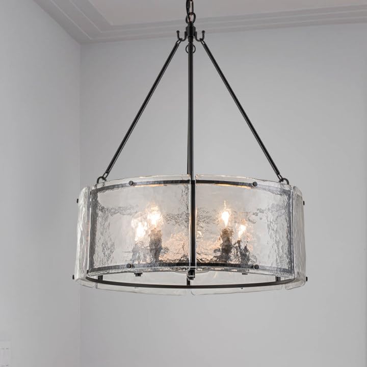 Black Glass Drum Dining Room Light Fixtures Chandeliers Living Room (20.47" / Black)