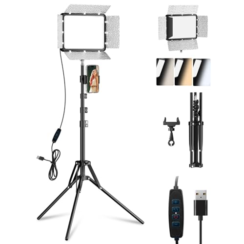 1 Pack LED Video Light Kit with Phone Holder & Barndoor (15W / 29-73inch(1 Pack))