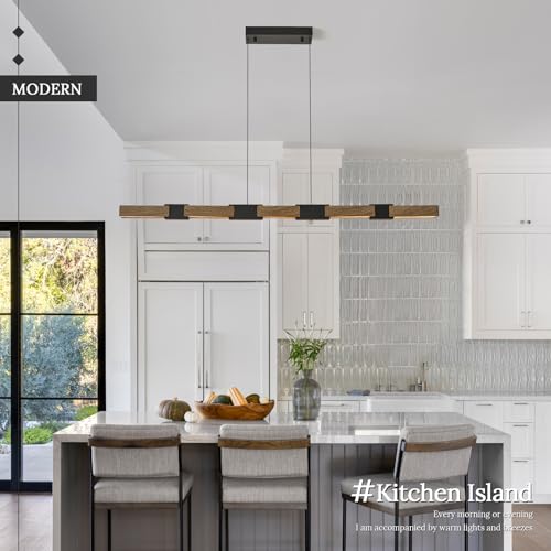 Modern LED Linear Pendant Light 52in Chandelier Lighting Dimmable (Black Wood Grain / 51.2'')